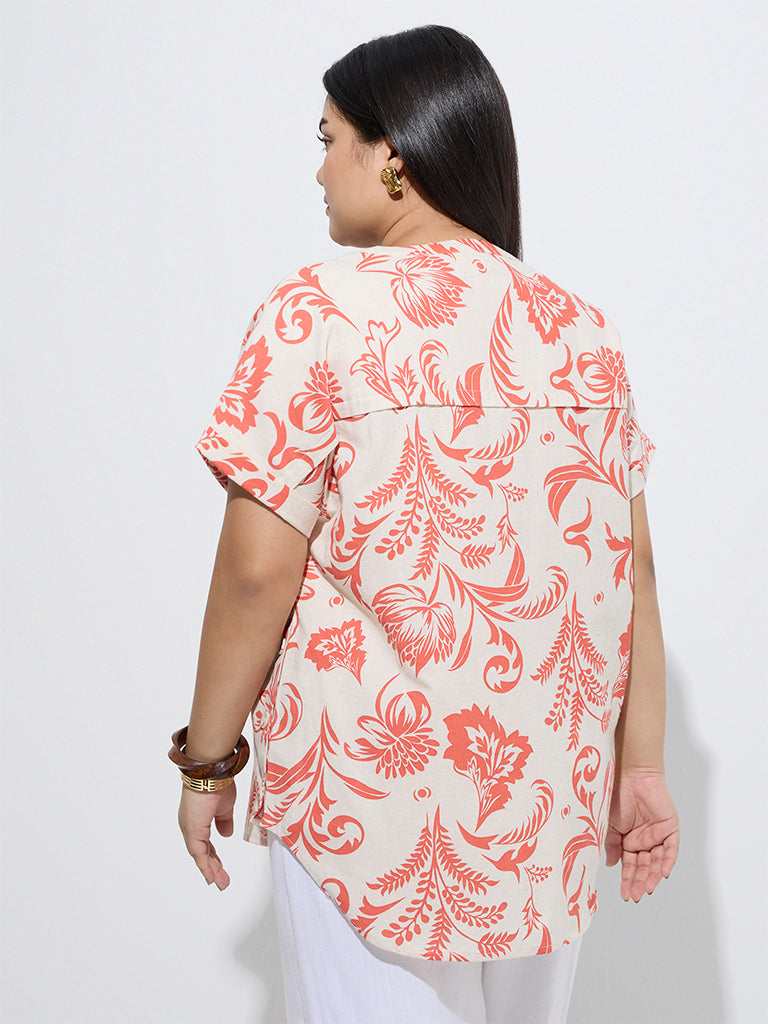 Gia Coral Floral Pattern Cotton-Blend Blouse