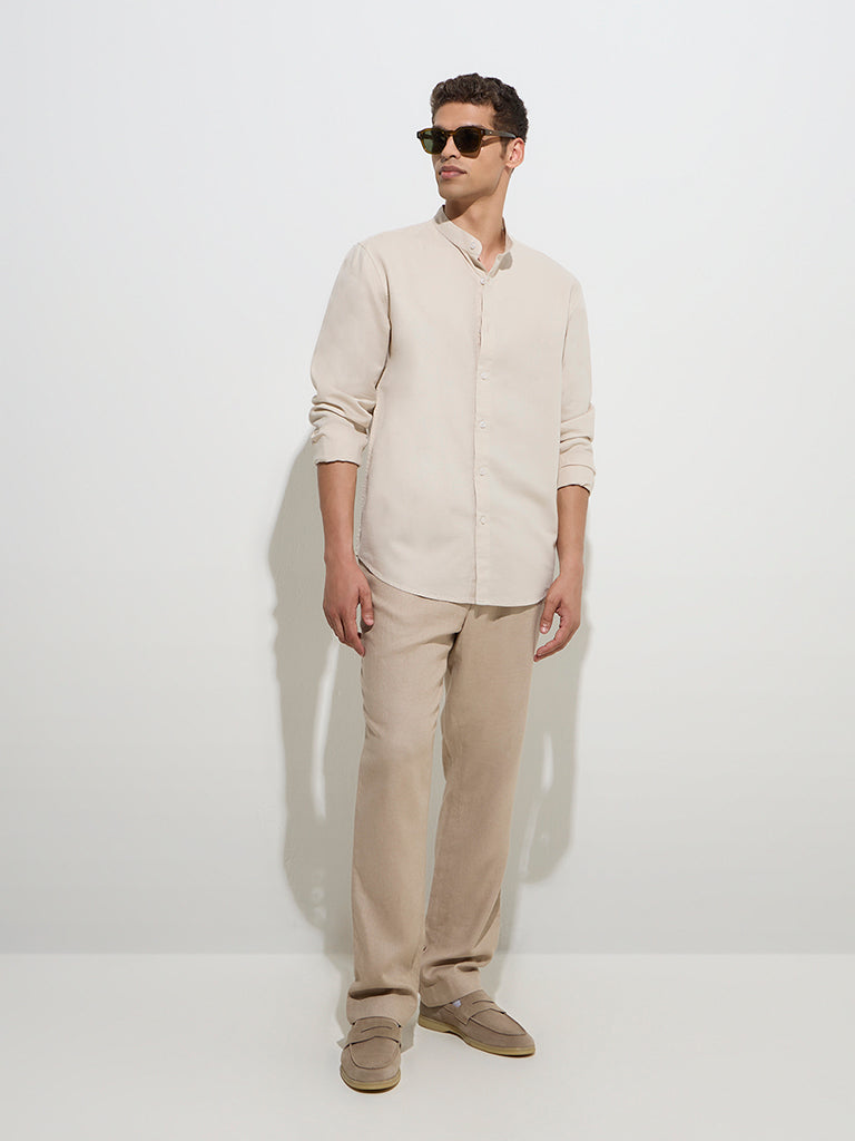 Ascot Beige Relaxed-Fit Linen-Blend Shirt