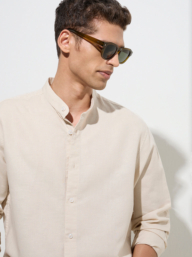 Ascot Beige Relaxed-Fit Linen-Blend Shirt