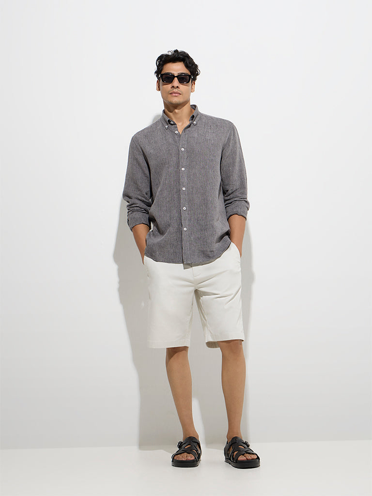Westside Ascot Men's Charcoal Relaxed-Fit Linen Shirt for Casual Wear Full Model View