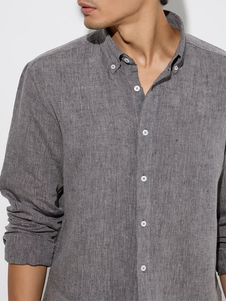 Westside Ascot Men's Charcoal Relaxed-Fit Linen Shirt for Casual Wear Zoom View
