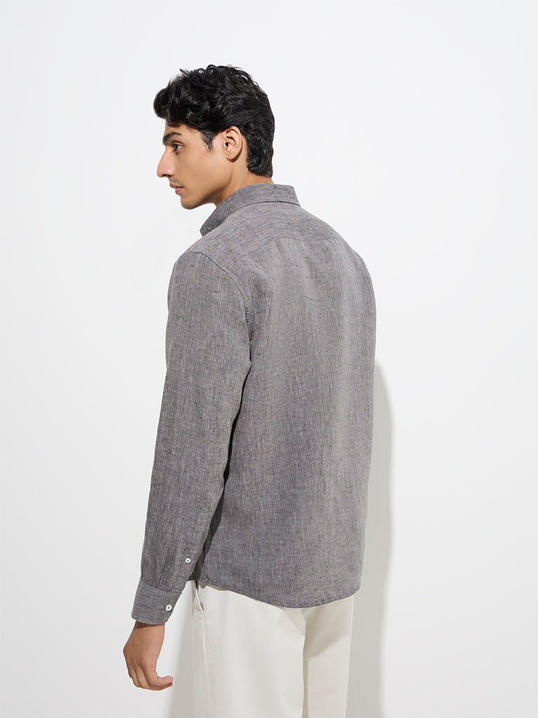Westside Ascot Men's Charcoal Relaxed-Fit Linen Shirt for Casual Wear Back View