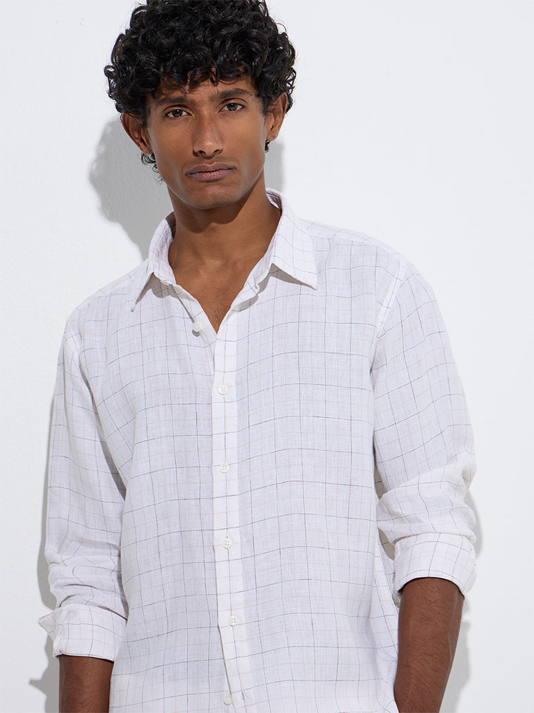 westisde Ascot Men's Off-White Checks Printed Relaxed-Fit Linen Shirt for Casual Wear Zoom View