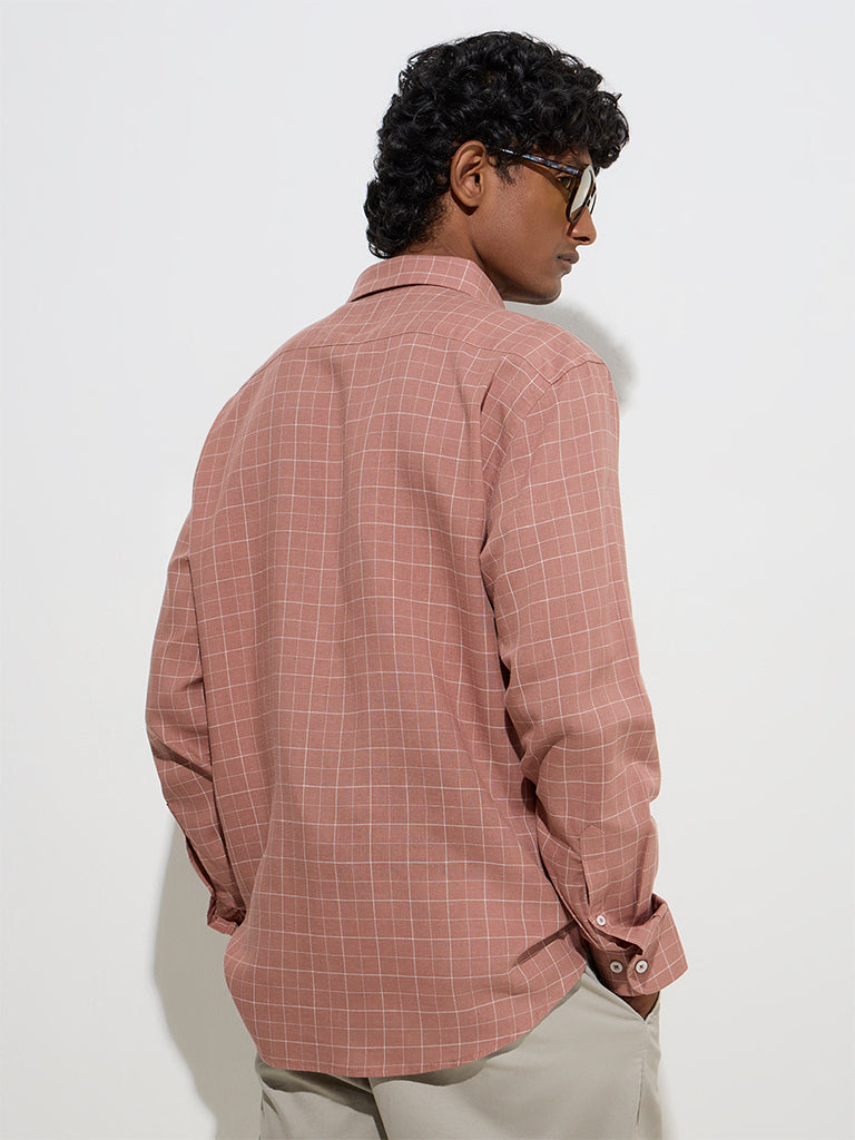 westisde Ascot Men's Dusty Rose Checkered Relaxed-Fit Shirt for Casual Wear Back View