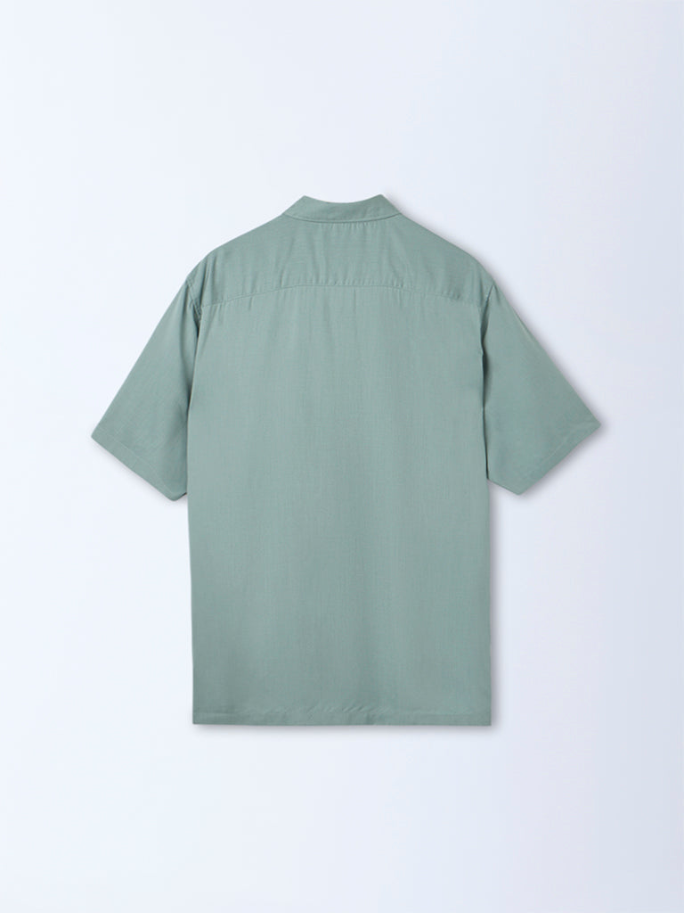 Ascot Teal Colour-Blocked Relaxed-Fit Shirt