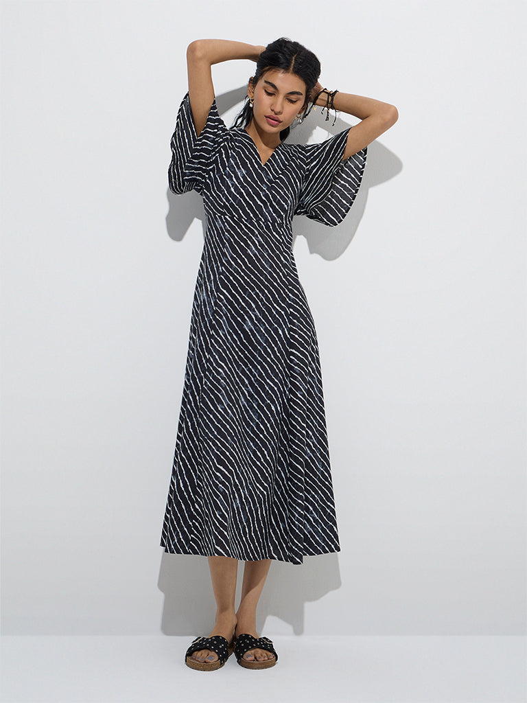 Bombay Paisley Black Printed Cotton A-Line Dress