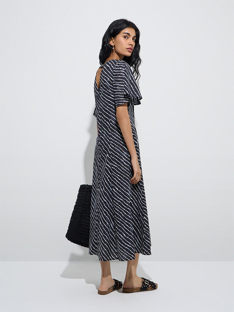 Bombay Paisley Black Printed Cotton A-Line Dress