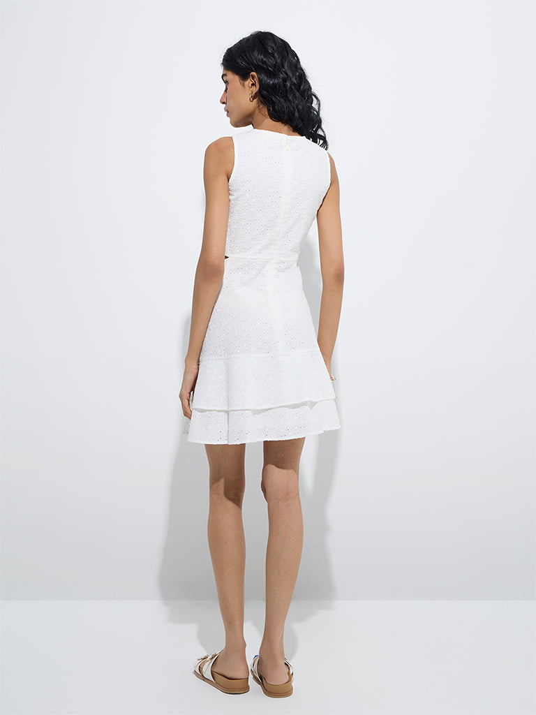 Bombay Paisley White Embroidered A-Line Cotton Dress