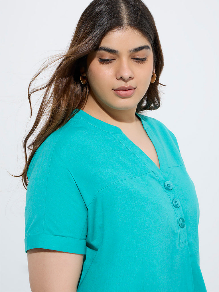 westisde Gia Women's Aqua Solid Cotton Blouse for Casual Wear Zoom View