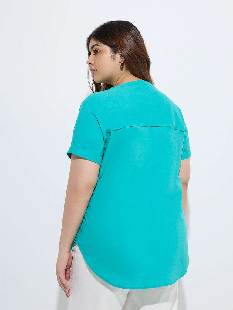 westisde Gia Women's Aqua Solid Cotton Blouse for Casual Wear Back View
