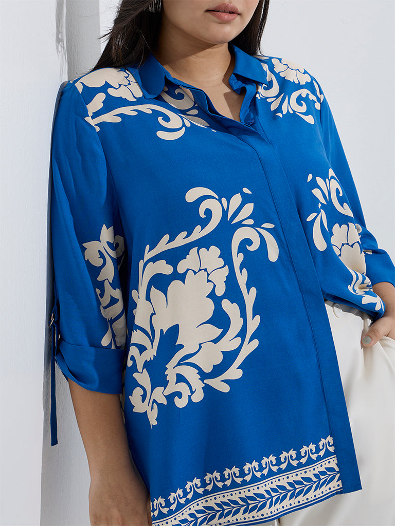 Gia Blue Floral Printed Shirt