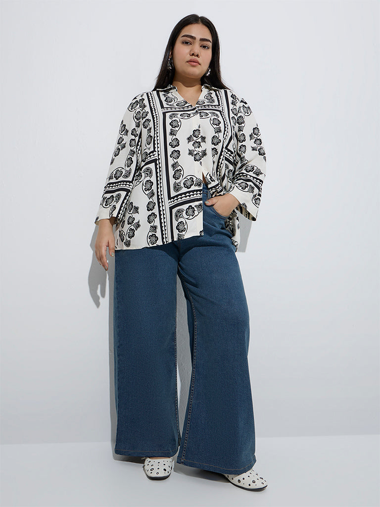 westisde Gia Women's Off-White Printed Shirt for Casual Wear Full Model View