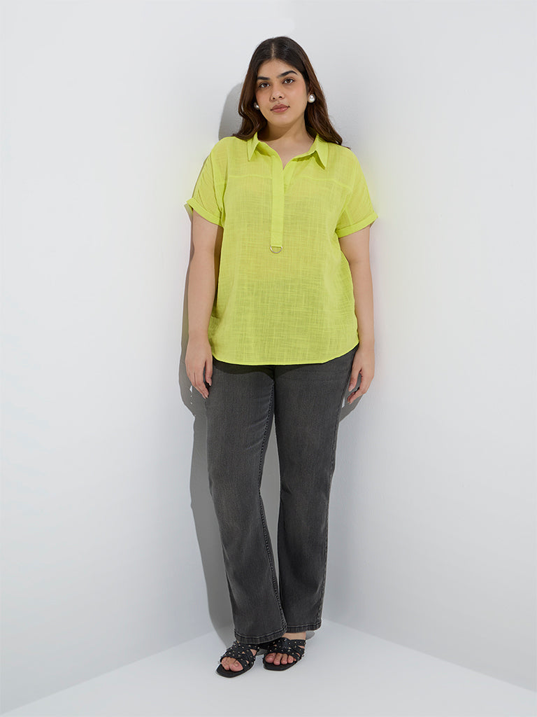 westisde Gia Women's Lime Solid Cotton Blouse for Casual Wear Full Model View