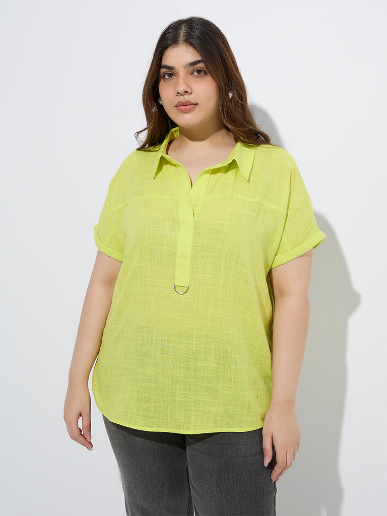 westisde Gia Women's Lime Solid Cotton Blouse for Casual Wear Front View