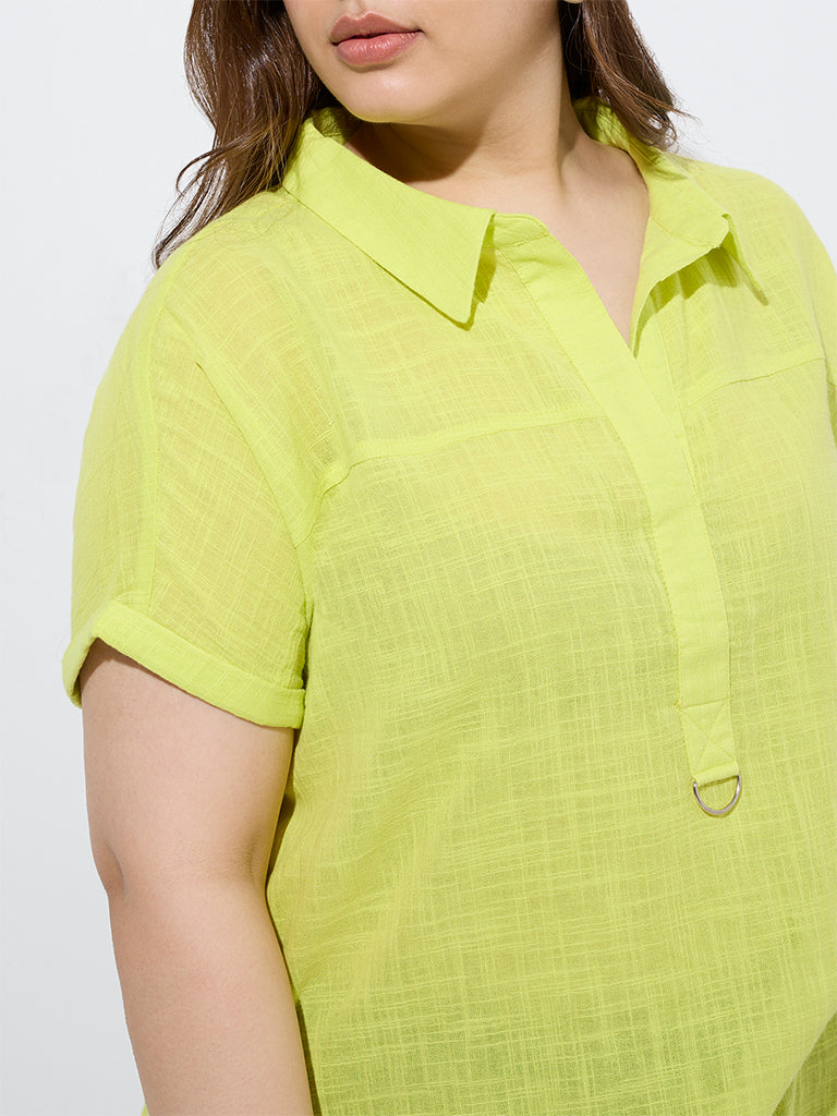 westisde Gia Women's Lime Solid Cotton Blouse for Casual Wear Zoom View