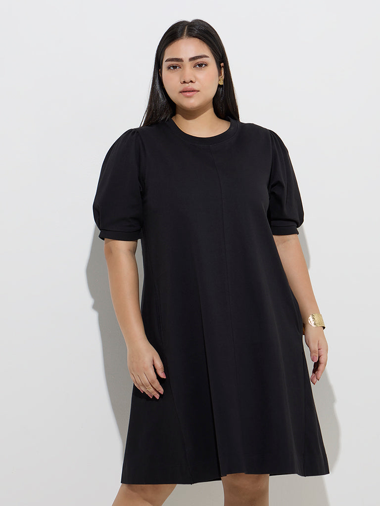 Gia Black Solid Cotton A-Line Dress