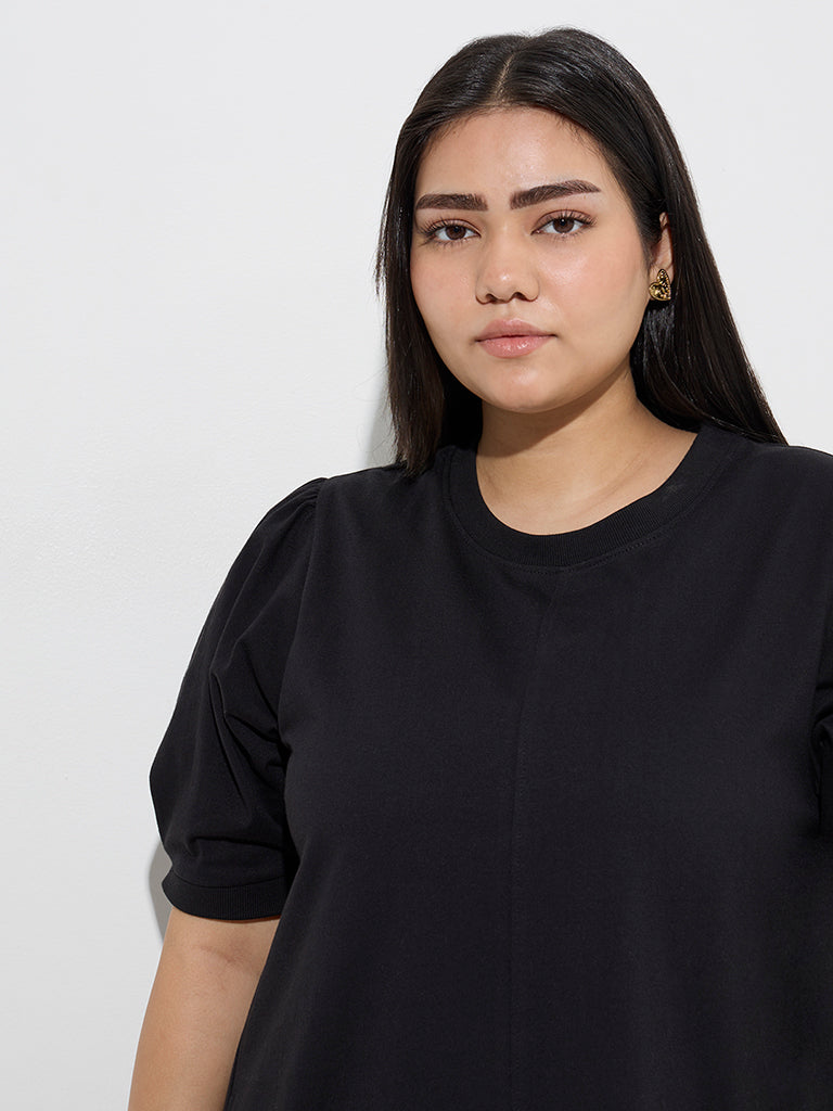 Gia Black Solid Cotton A-Line Dress