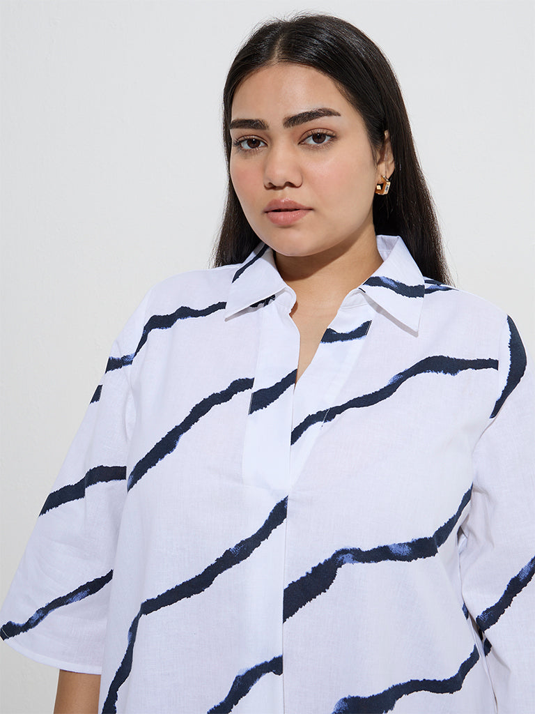 westisde Gia Women's White Abstract Pattern A-Line Dress for Casual Wear Zoom View