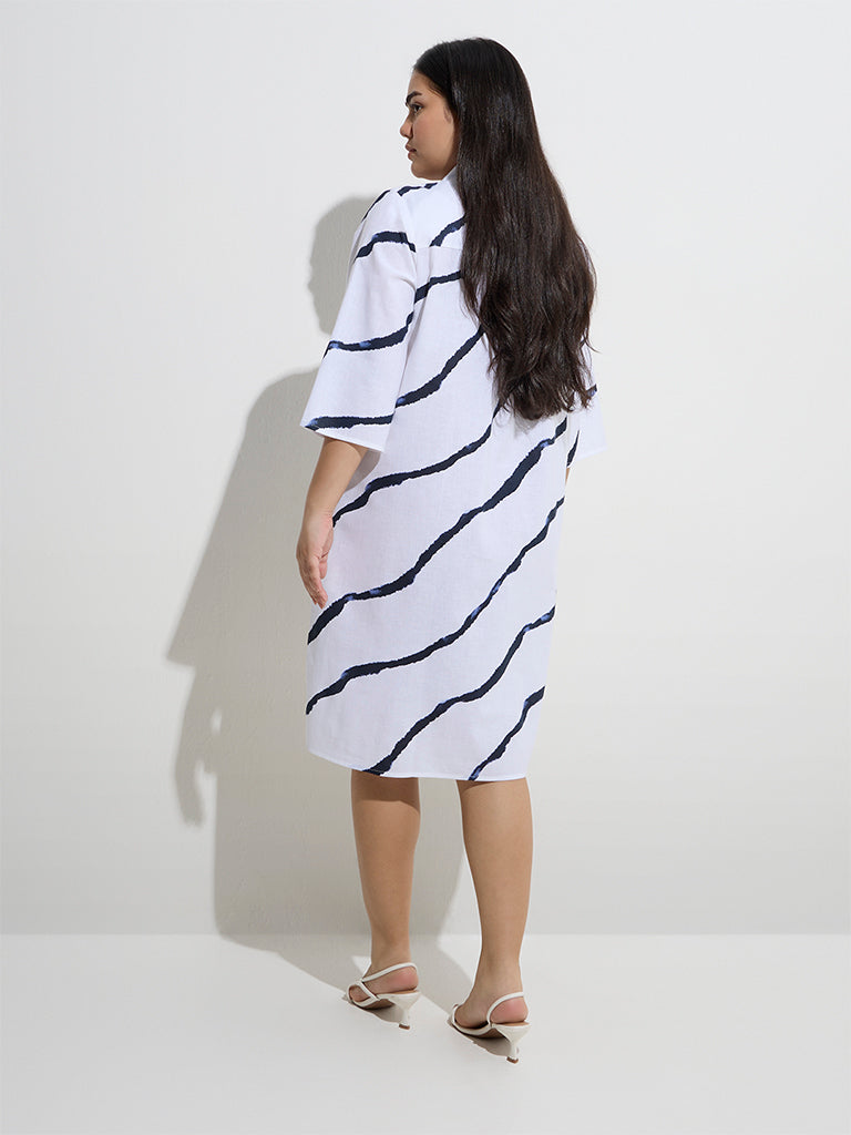 westisde Gia Women's White Abstract Pattern A-Line Dress for Casual Wear Back View