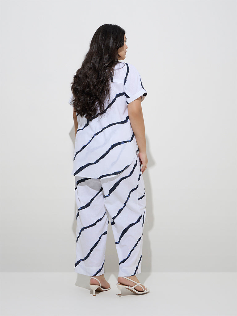 westisde Gia Women's White Abstract Design High-Rise Pants for Casual Wear Back View