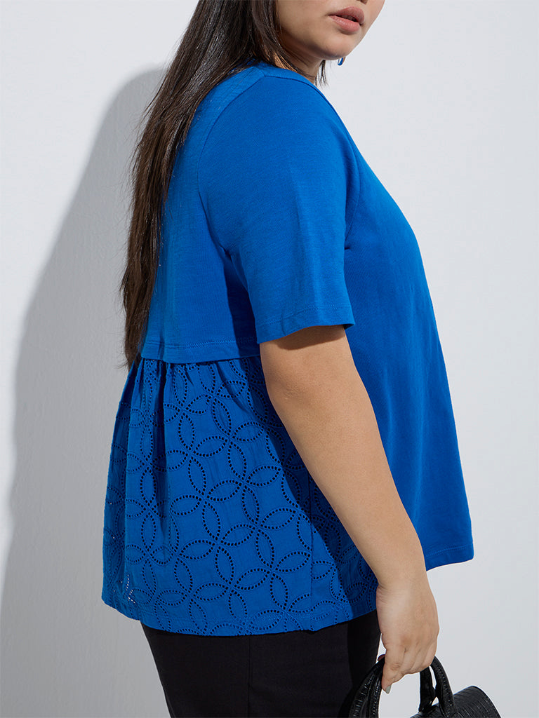 Gia Blue Schiffli Detailed Cotton T-Shirt