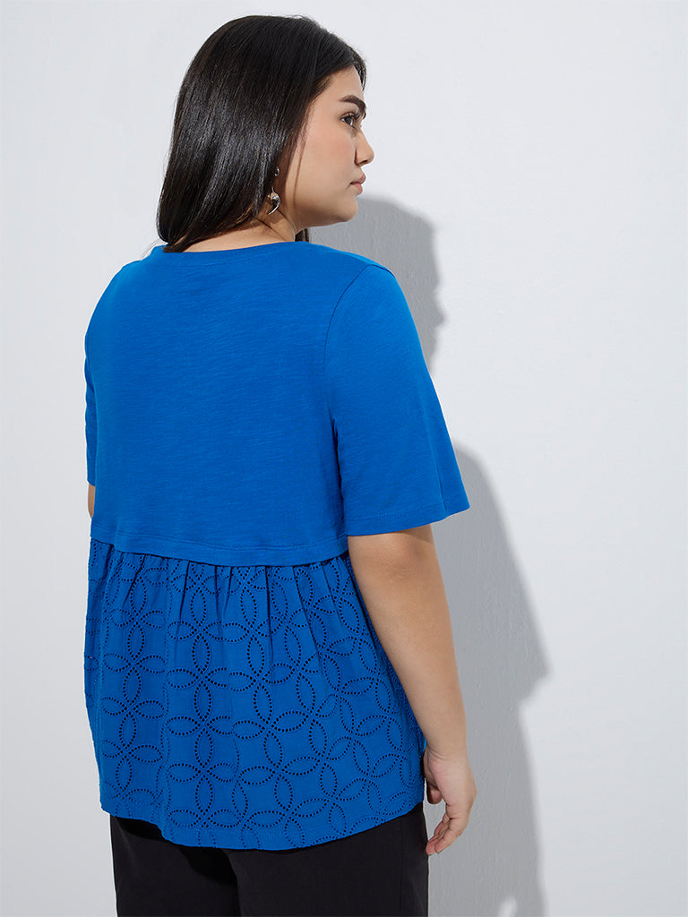 Gia Blue Schiffli Detailed Cotton T-Shirt