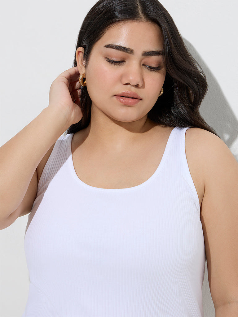 westisde Gia Women's White Ribbed Cotton-Blend Top for Casual Wear Zoom View