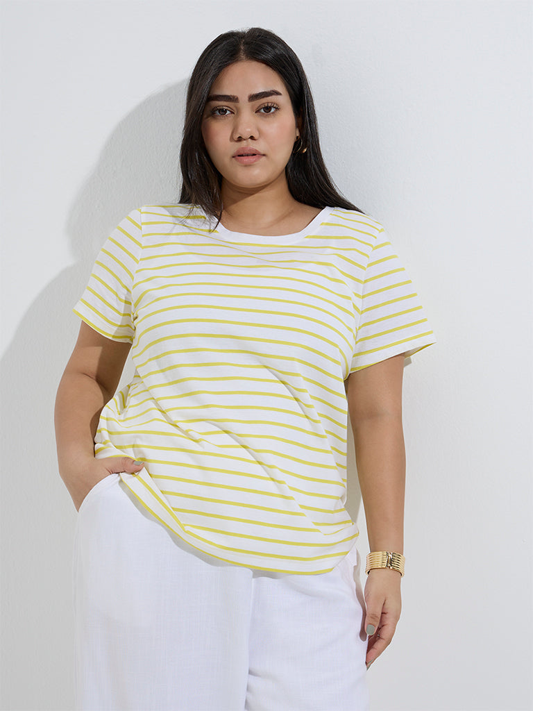 Gia Lime Stripe Printed Cotton T-Shirt