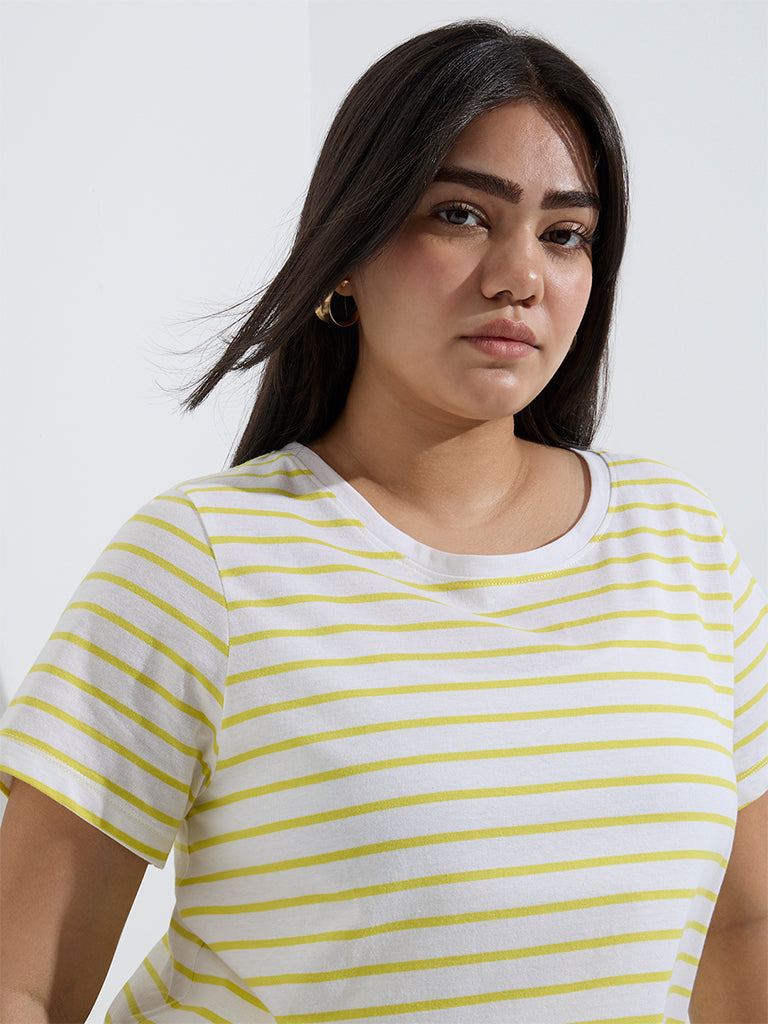 Gia Lime Stripe Printed Cotton T-Shirt