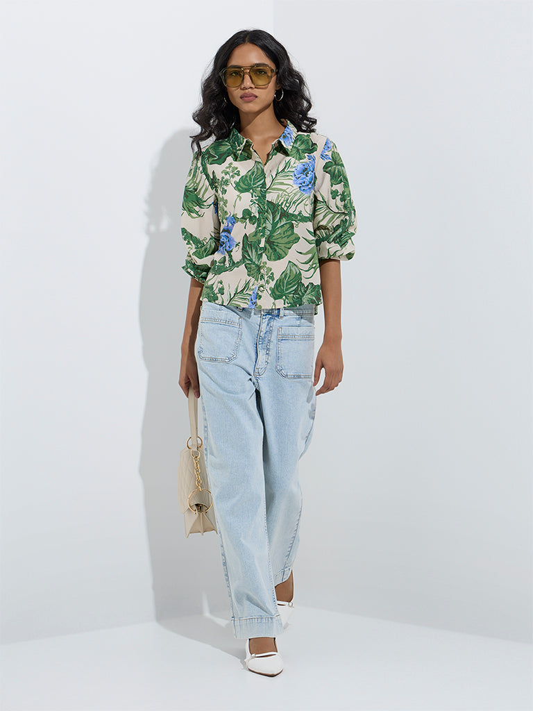 LOV Green Botanical Printed Shirt