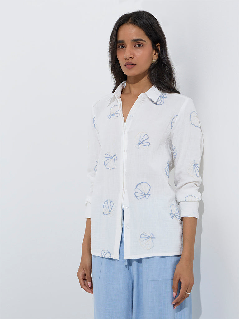 LOV White Sea-Shell Design Cotton Shirt