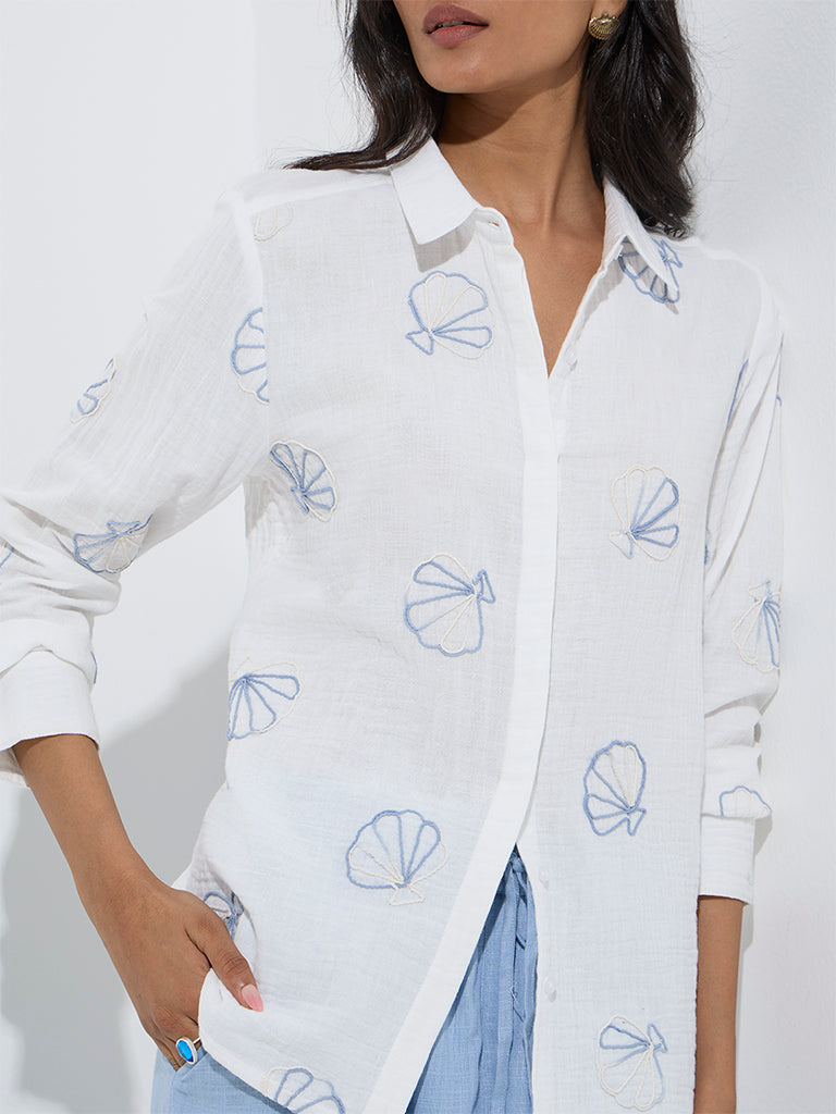 LOV White Sea-Shell Design Cotton Shirt