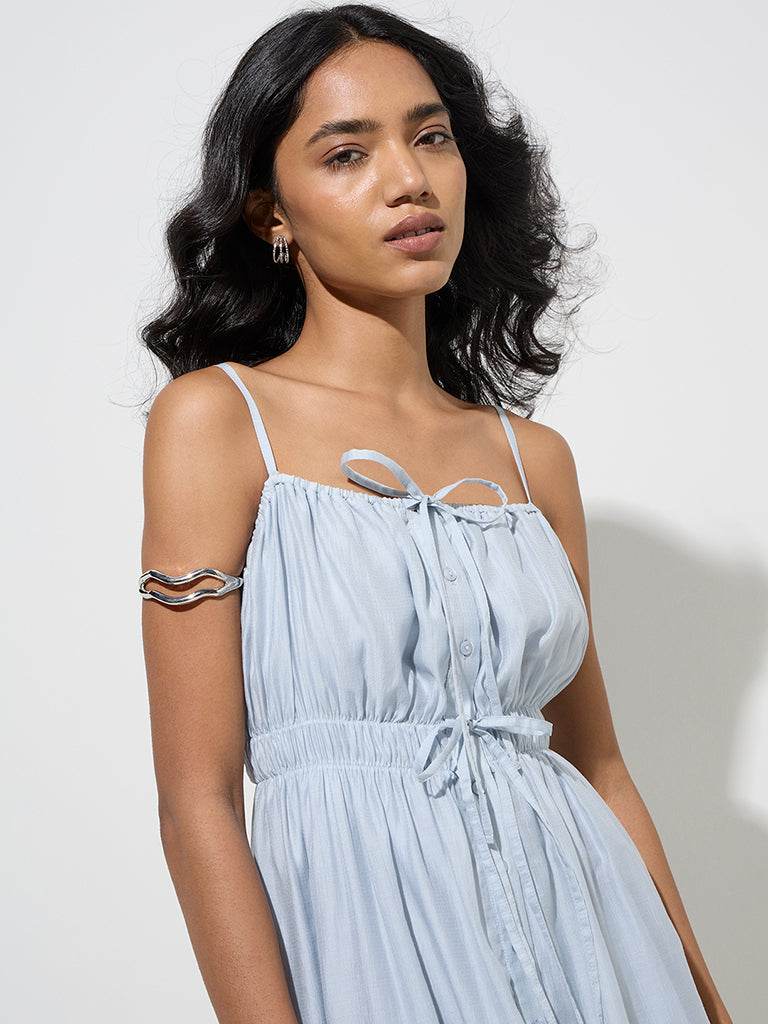 westisde LOV Women's Light Blue A-Line Cotton-Blend Dress for Casual Wear Zoom View