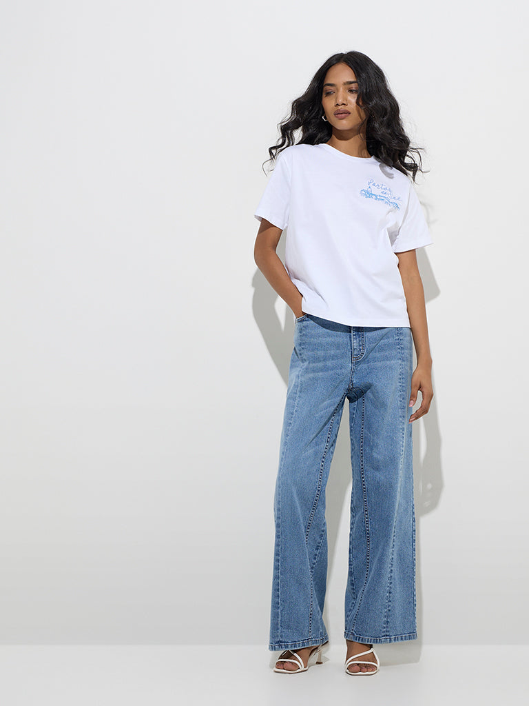 LOV White Text Printed Cotton T-Shirt