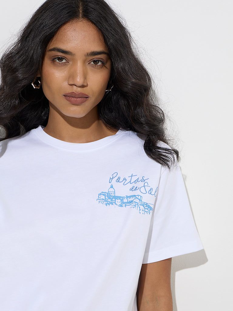 LOV White Text Printed Cotton T-Shirt
