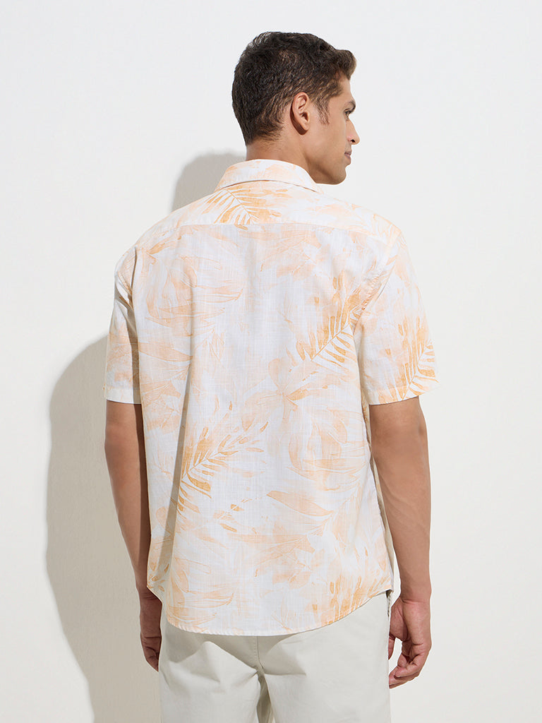 Westside WES Casuals Men's Orange Botanical Relaxed-Fit Cotton Shirt for Casual Wear Back View