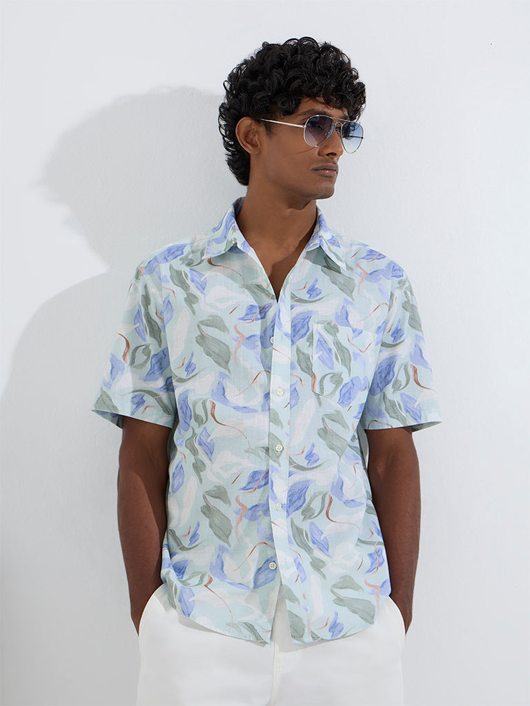 WES Casuals Multicolour Botanical Relaxed-Fit Cotton Shirt
