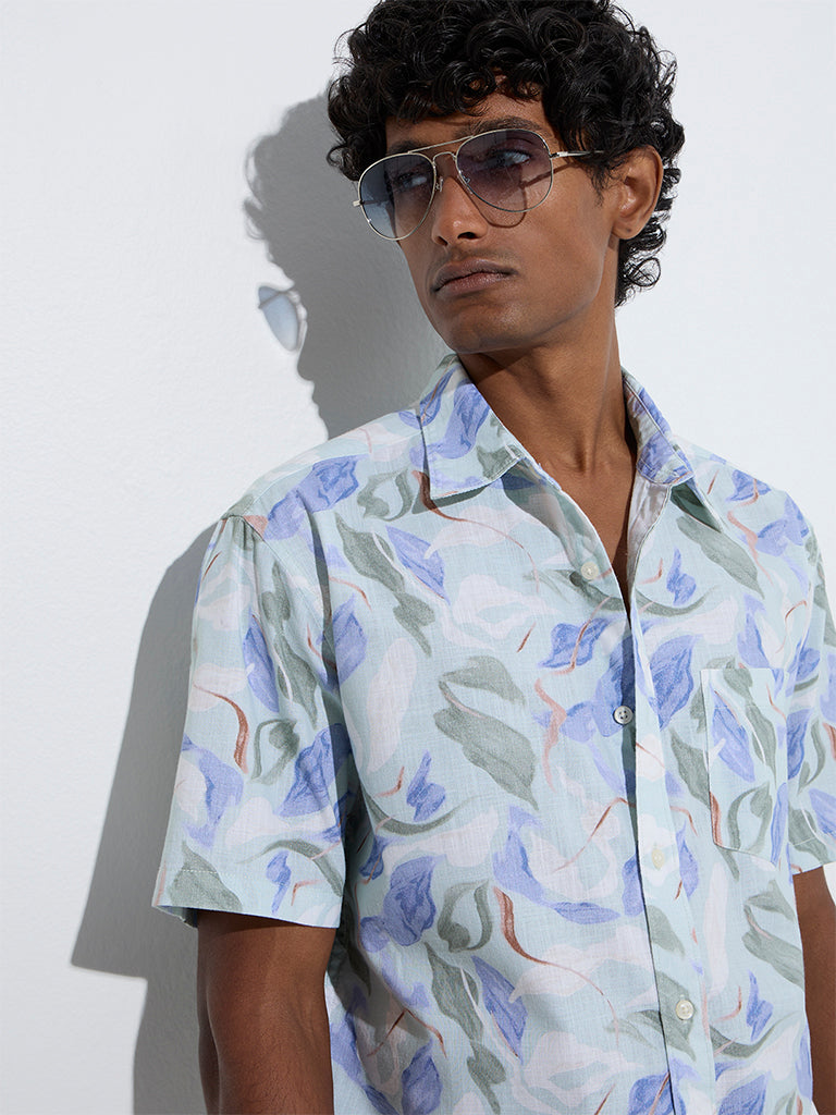 WES Casuals Multicolour Botanical Relaxed-Fit Cotton Shirt