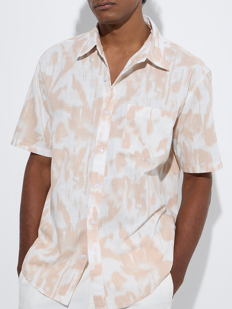 westisde WES Casuals Men's Peach Abstract Design Relaxed-Fit Cotton Shirt for Casual Wear Zoom View