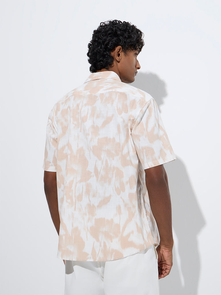 westisde WES Casuals Men's Peach Abstract Design Relaxed-Fit Cotton Shirt for Casual Wear Back View