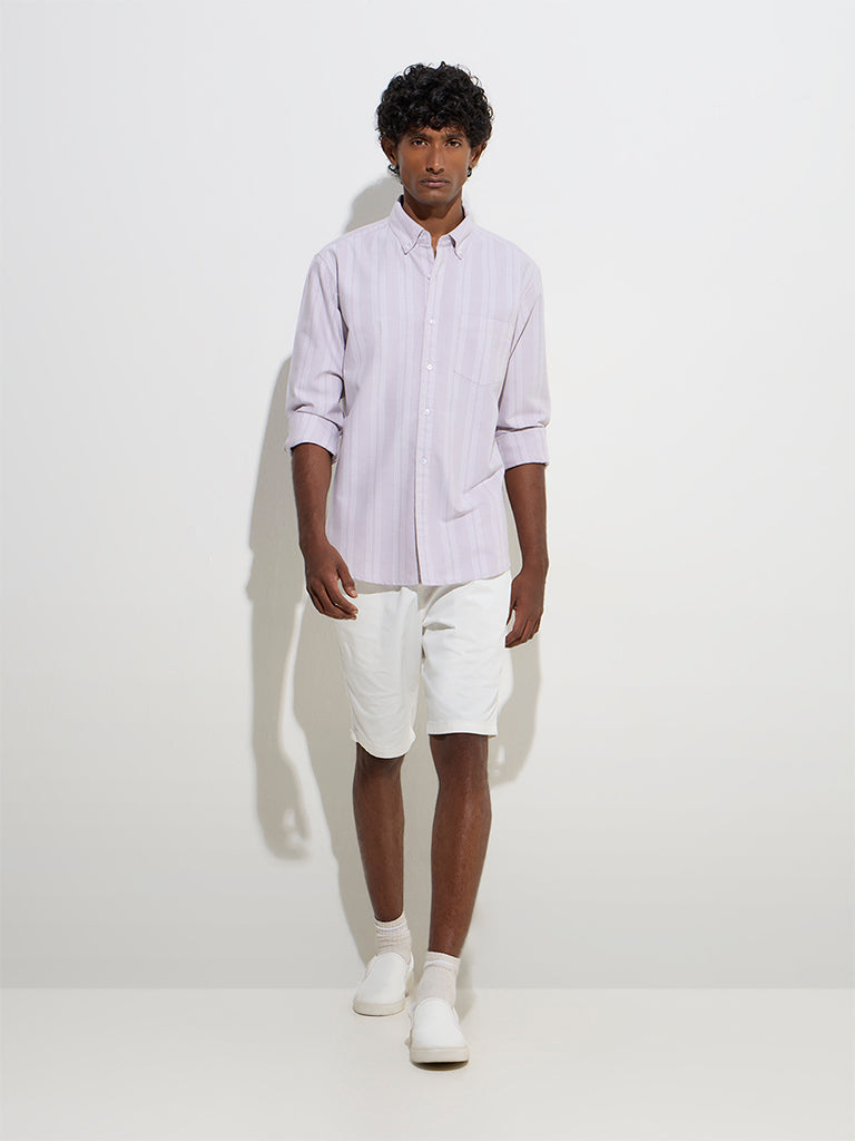 WES Casuals Lilac Stripe Printed Relaxed-Fit Cotton Shirt