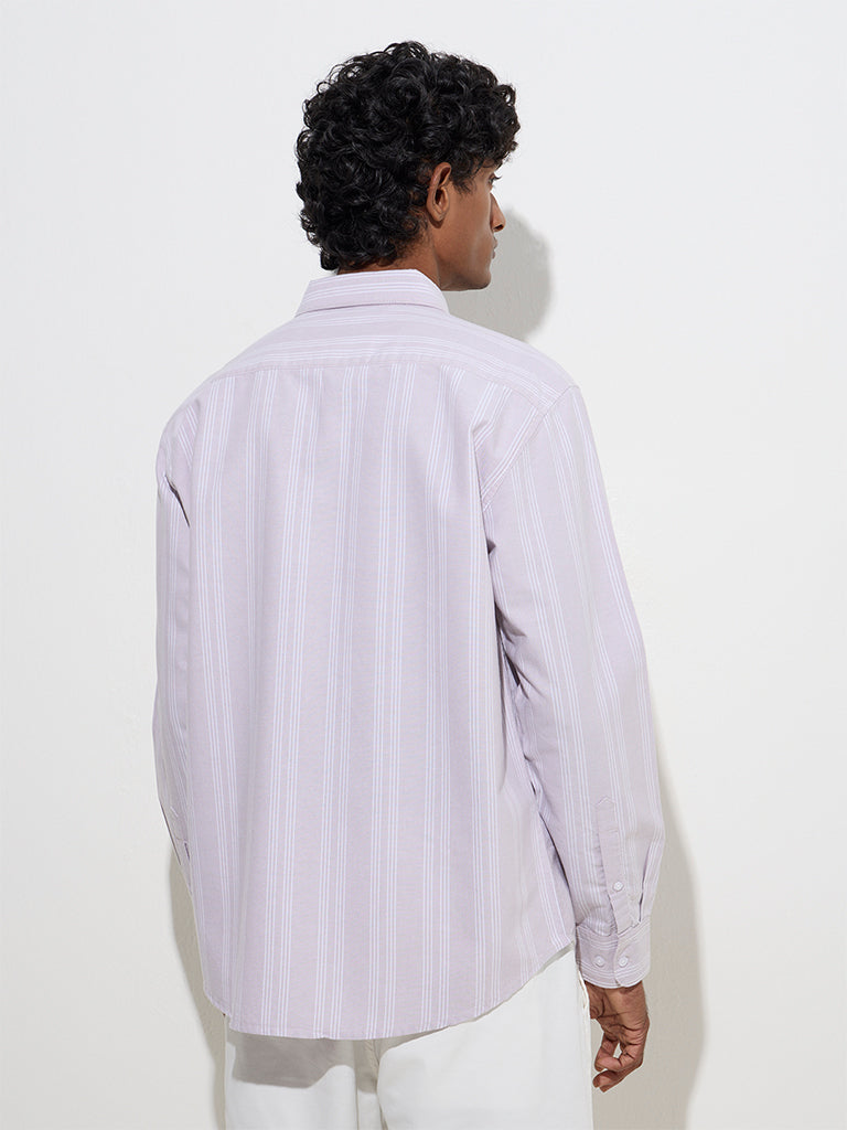 WES Casuals Lilac Stripe Printed Relaxed-Fit Cotton Shirt
