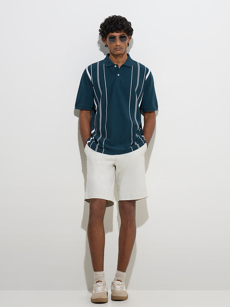 WES Casuals Teal Relaxed-Fit Cotton-Blend Polo T-Shirt