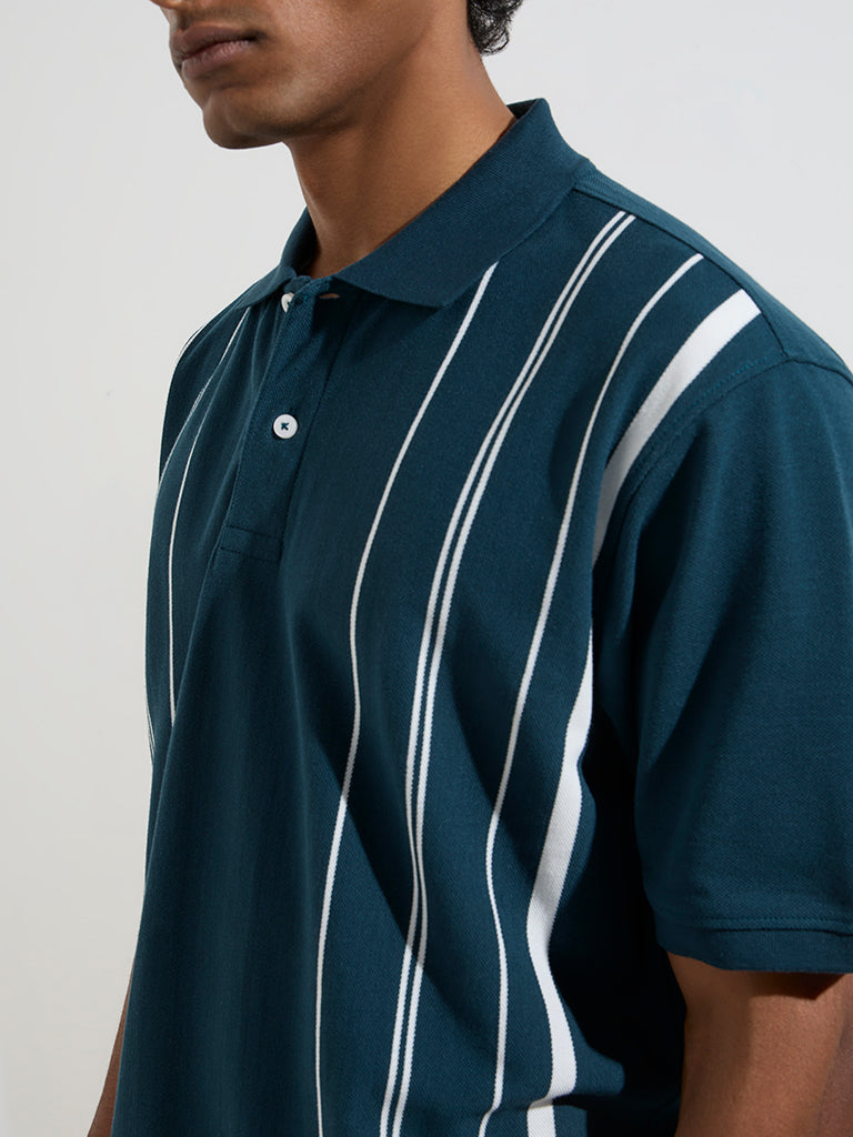 WES Casuals Teal Relaxed-Fit Cotton-Blend Polo T-Shirt