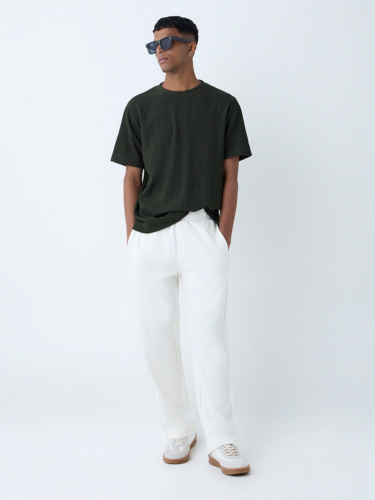 Studiofit Olive Self-Textured Relaxed-Fit Cotton-Blend T-Shirt