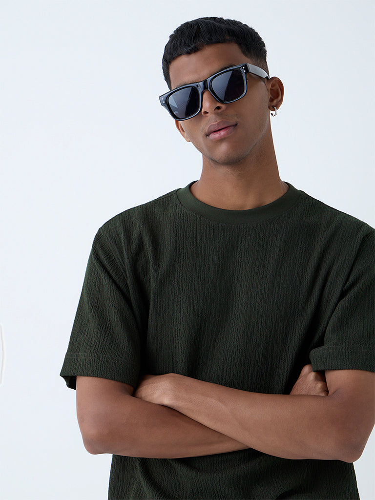 Studiofit Olive Self-Textured Relaxed-Fit Cotton-Blend T-Shirt
