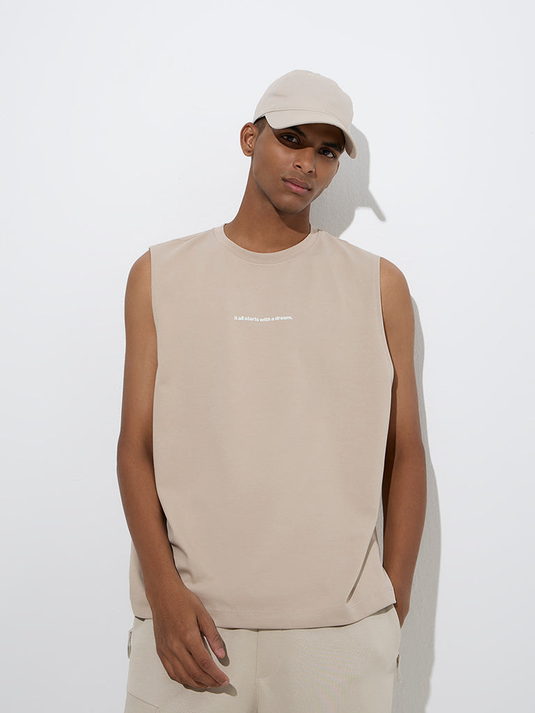 Studiofit Beige Relaxed-Fit Cotton-Blend T-Shirt