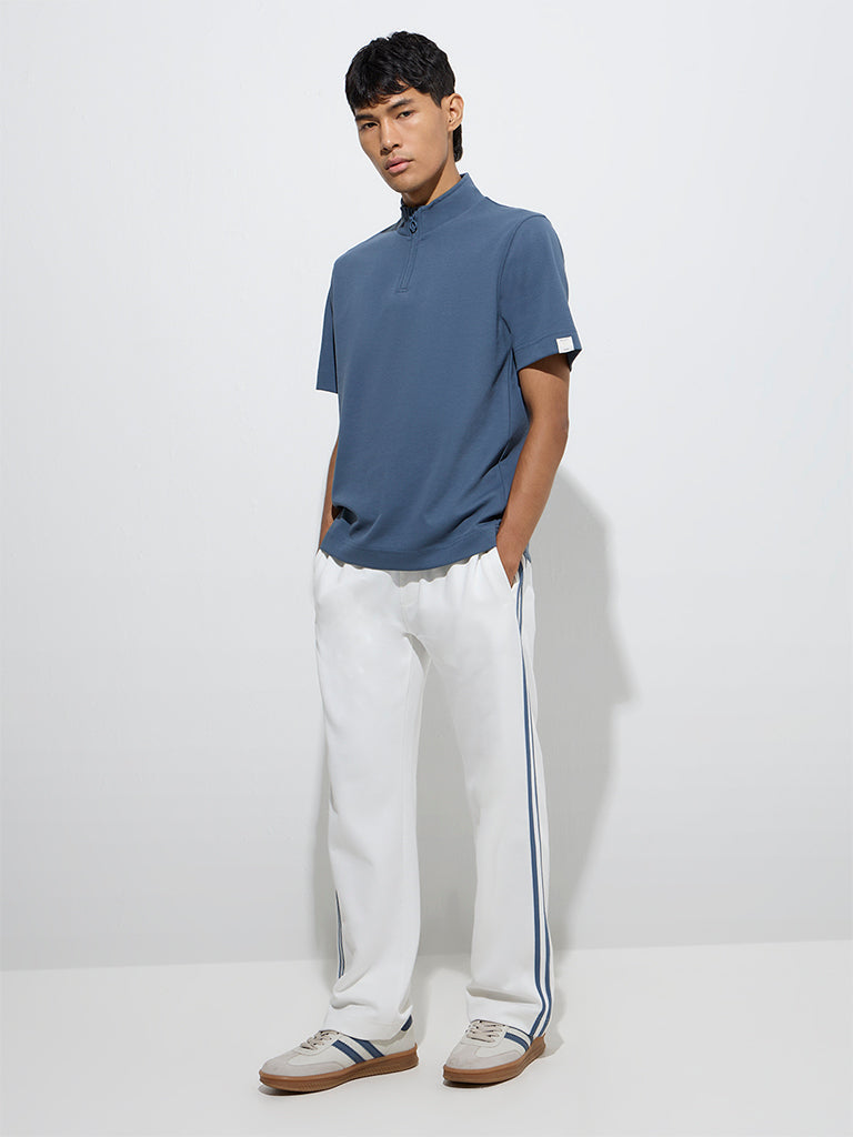 Westside Studiofit Men's White Relaxed-Fit Cotton-Blend Track Pants for Sports Wear Full Model View