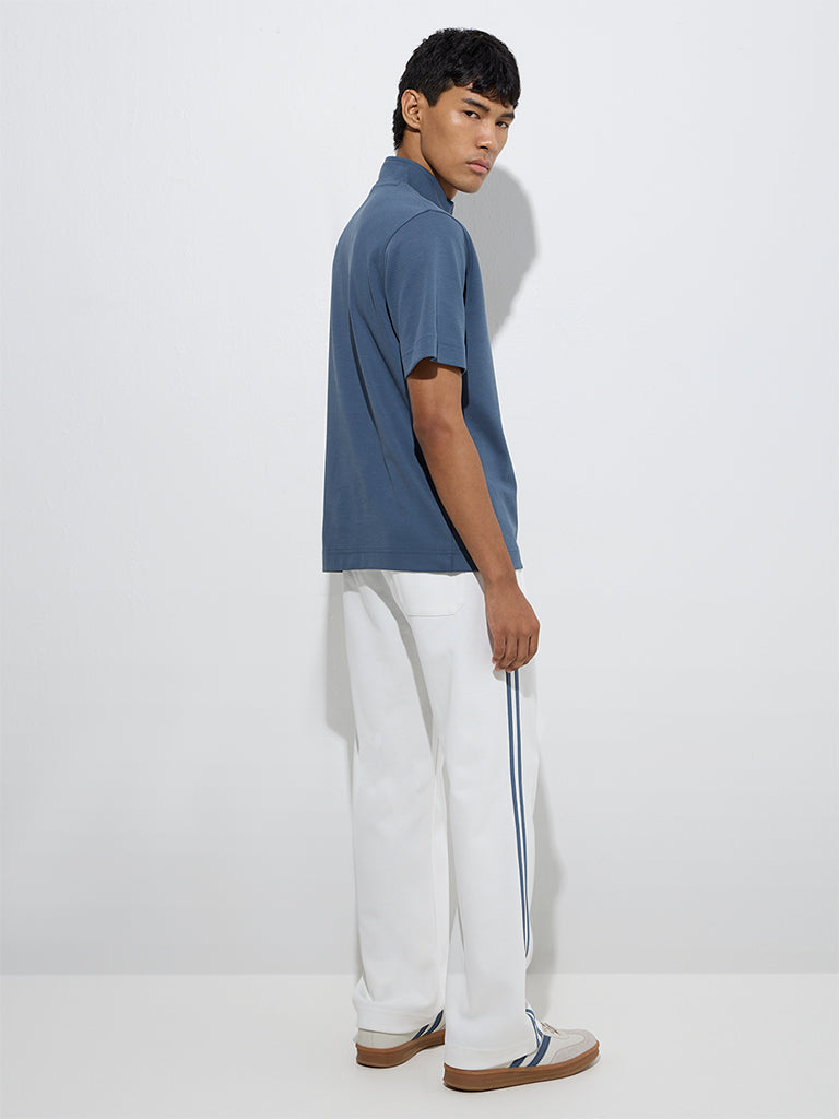 Westside Studiofit Men's White Relaxed-Fit Cotton-Blend Track Pants for Sports Wear Back View