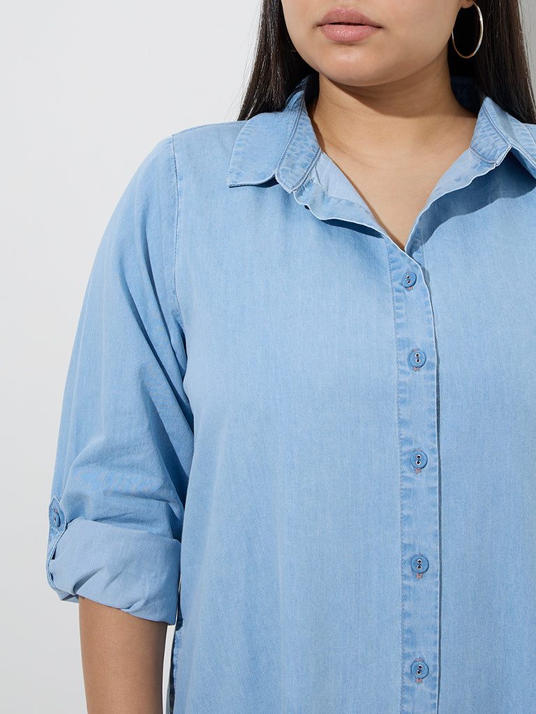 westisde Gia Women's Light Blue Denim Shirt Dress for Casual Wear Zoom View